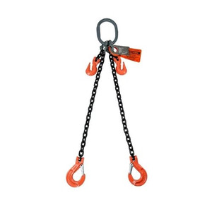 Chain Sling - 3/8" x 10' Double Leg with Sling Hooks and Adjusters - Grade 100