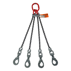 Chain Sling - 9/32" x 6' Quad Leg with Swivel Positive Locking Hooks - Grade 80 - Main