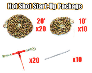 3/8" Hot Shot Transport Startup Package 20' Chain x20, 10' chain x20, Ratchet Binder x20 , combination bar x20 3/8" Hot Shot Transport Startup Package 20' Chain x20, 10' chain x20, Ratchet Binder x20 , combination bar x20