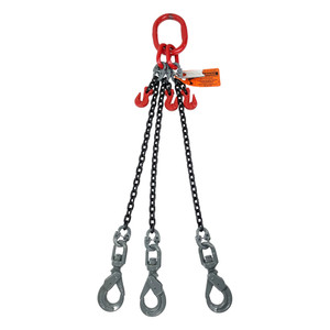 Chain Sling - 5/16" x 10' Triple Leg with Swivel Positive Locking Hooks and Adjusters - Grade 80 - Main