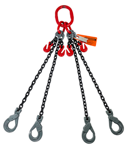 Chain Sling 9/32 x 5' Quad Leg Positive Locking Hooks Adjusters Grade 80 Chain Sling 9/32 x 5' Quad Leg Positive Locking Hooks Adjusters Grade 80