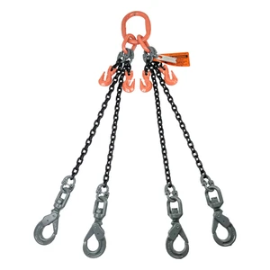 Chain Sling - 9/32" x 5' Quad Leg with Swivel Positive Locking Hooks and Adjusters - Grade 100 - Main