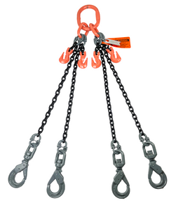 Chain Sling - 9/32" x 5' Quad Leg with Swivel Positive Locking Hooks and Adjusters - Grade 100 Chain Sling - 9/32" x 5' Quad Leg with Swivel Positive Locking Hooks and Adjusters - Grade 100