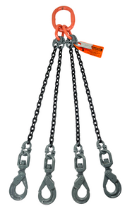 Chain Sling - 5/8" x 5' Quad Leg with Swivel Positive Locking Hooks - Grade 100 Chain Sling - 5/8" x 5' Quad Leg with Swivel Positive Locking Hooks - Grade 100