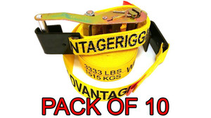 10 Pack - Heavy Duty Ratchet Strap Tiedown 27' X 2" with Flat J Hooks 10k Break Strength 10 Pack - Heavy Duty Ratchet Strap Tiedown 27' X 2" with Flat J Hooks 10k Break Strength