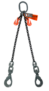 Chain Sling - 9/32" x 6' Double Leg with Swivel Positive Locking Hooks and Adjusters - Grade 100 Chain Sling - 9/32" x 6' Double Leg with Swivel Positive Locking Hooks and Adjusters - Grade 100