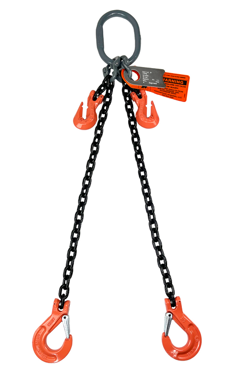 Chain Sling - 9/32" x 10' Double Leg with Sling Hooks and Adjusters - Grade 100