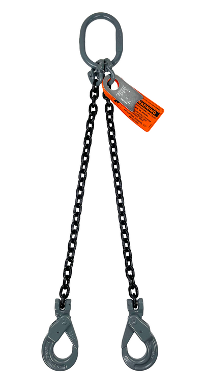 Chain Sling - 3/8" x 10' Double Leg with Positive Locking Hooks - Grade 80