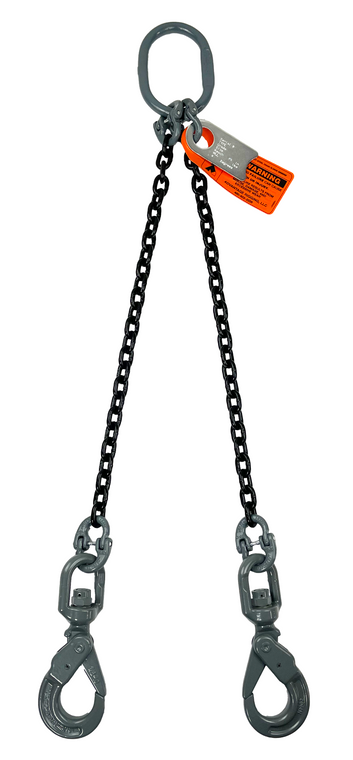 Chain Sling 5/16 x 10' Double Leg Swivel Positive Lock Hooks Grade 80