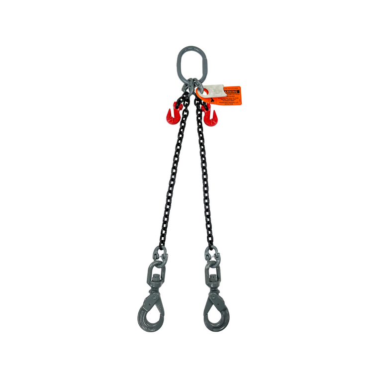 Chain Sling 3/8 x 6' Double Leg Swivel Positive Lock Hooks Adjusters Grade 80