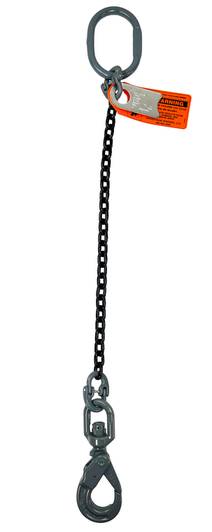 Chain Sling - 9/32" x 5' Single Leg with Swivel Positive Locking Hook - Grade 80