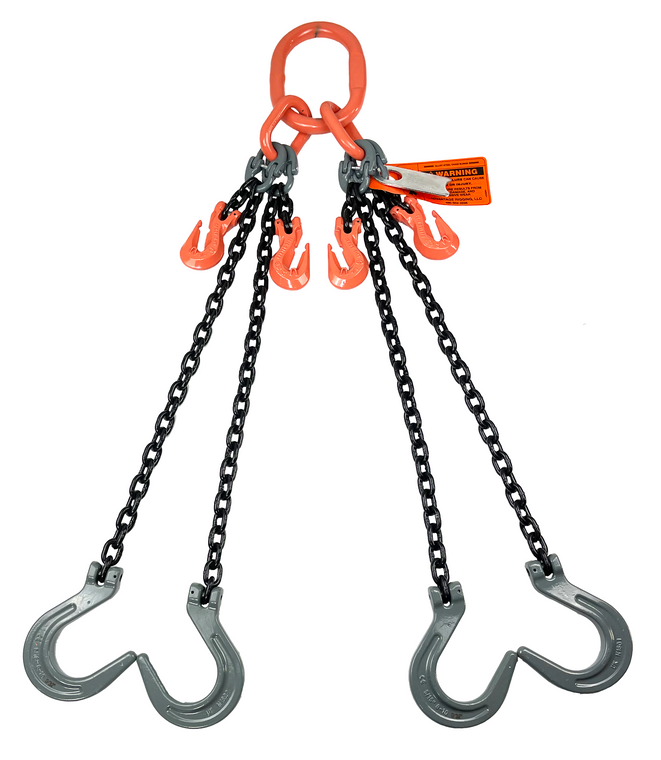 Chain Sling - 3/8" x 6' Quad Leg with Foundry Hook and Adjuster - Grade 100