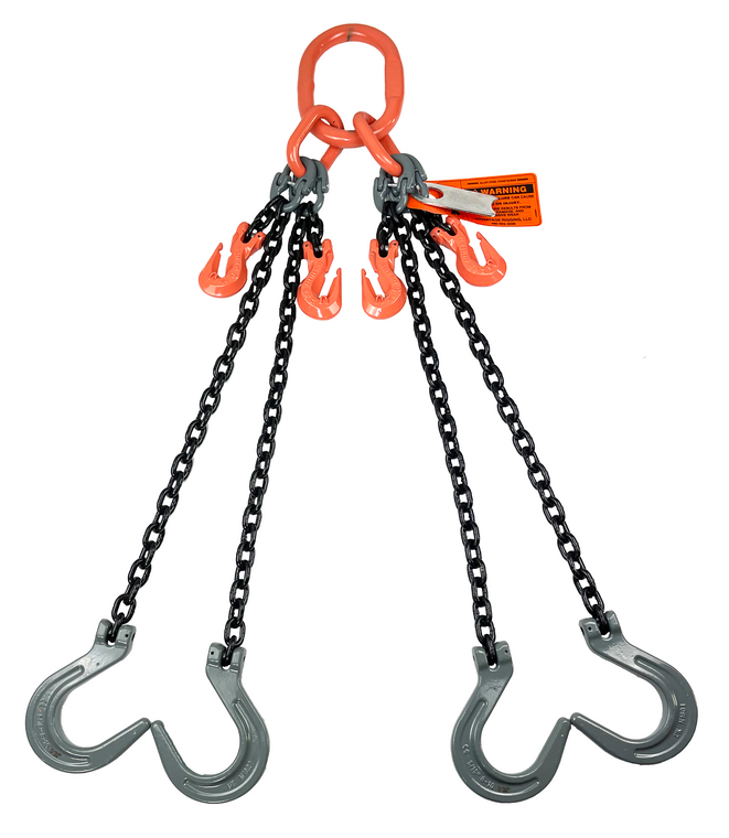 Chain Sling - 1/2" x 10' Quad Leg with Foundry Hook and Adjuster - Grade 100