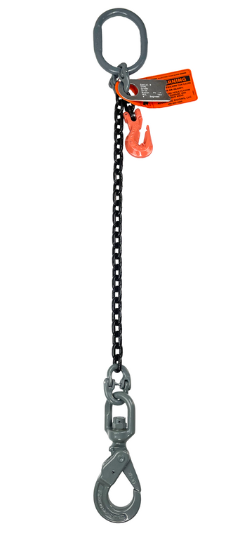 Chain Sling - 9/32" x 5' Single Leg with Swivel Positive Locking Hooks and Adjuster - Grade 100