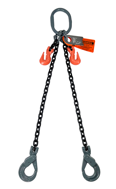 Chain Sling - 9/32" x 10' Double Leg with Positive Locking Hooks and Adjusters - Grade 100