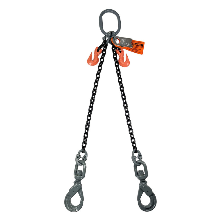 Chain Sling - 3/8" x 10' Double Leg with Swivel Positive Locking Hooks and Adjusters - Grade 100 - Main