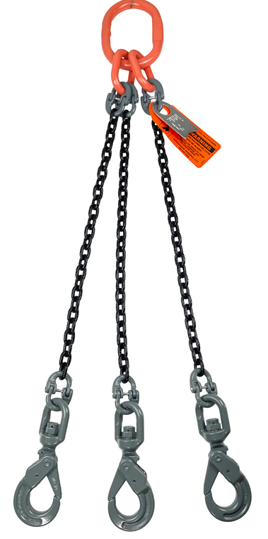 Chain Sling - 5/16" x 10' Triple Leg with Swivel Positive Locking Hooks - Grade 100