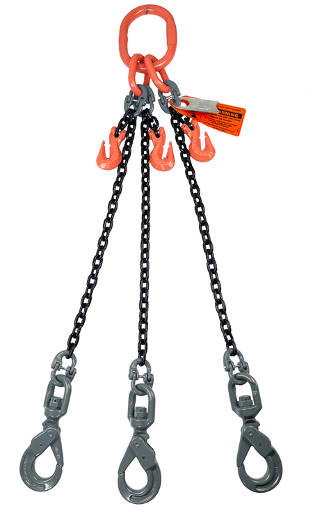 Chain Sling - 3/8" x 6' Triple Leg with Swivel Positive Locking Hooks and Adjusters - Grade 100