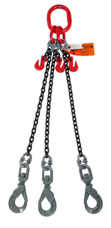 Chain Sling 5/8 x 10' Triple Leg Swivel Positive Lock Hooks Adjusters Grade 80