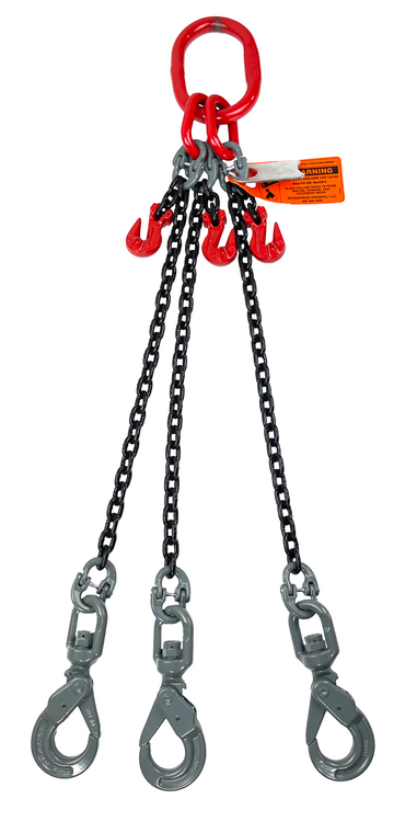 Chain Sling 5/16 x 10' Triple Leg Swivel Positive Lock Hooks Adjusters Grade 80