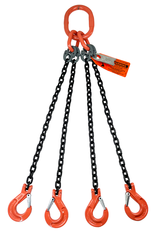 Chain Sling - 5/8" x 5' Quad Leg with Sling Hooks - Grade 100