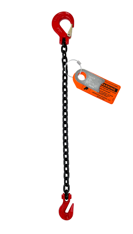 Chain Sling - 5/16" x 10' Single Leg with Grab and Sling Hook - Grade 80