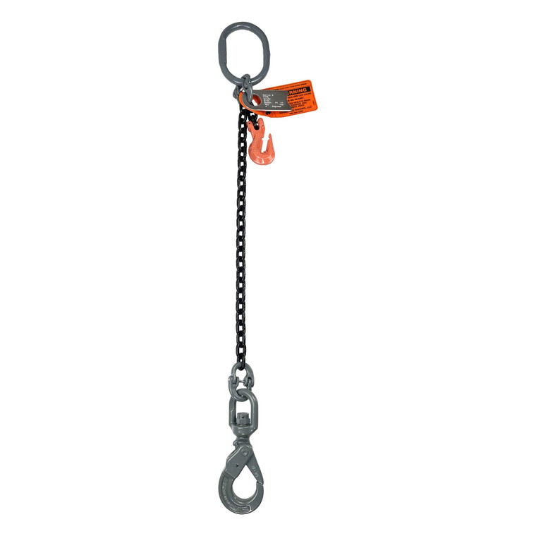 Chain Sling - 3/8" x 8' Single Leg with Swivel Positive Locking Hooks and Adjuster - Grade 100 - Main