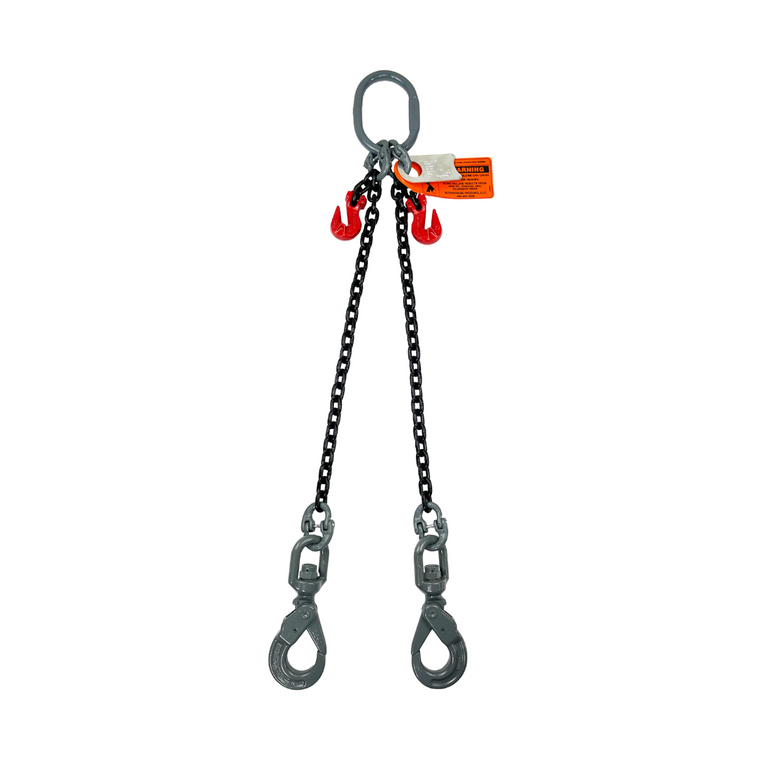 Chain Sling 5/8 x 6' Double Leg Swivel Positive Lock Hooks Adjusters Grade 80