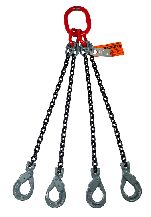 Chain Sling - 3/8" x 6' Quad Leg with Positive Locking Hooks - Grade 80