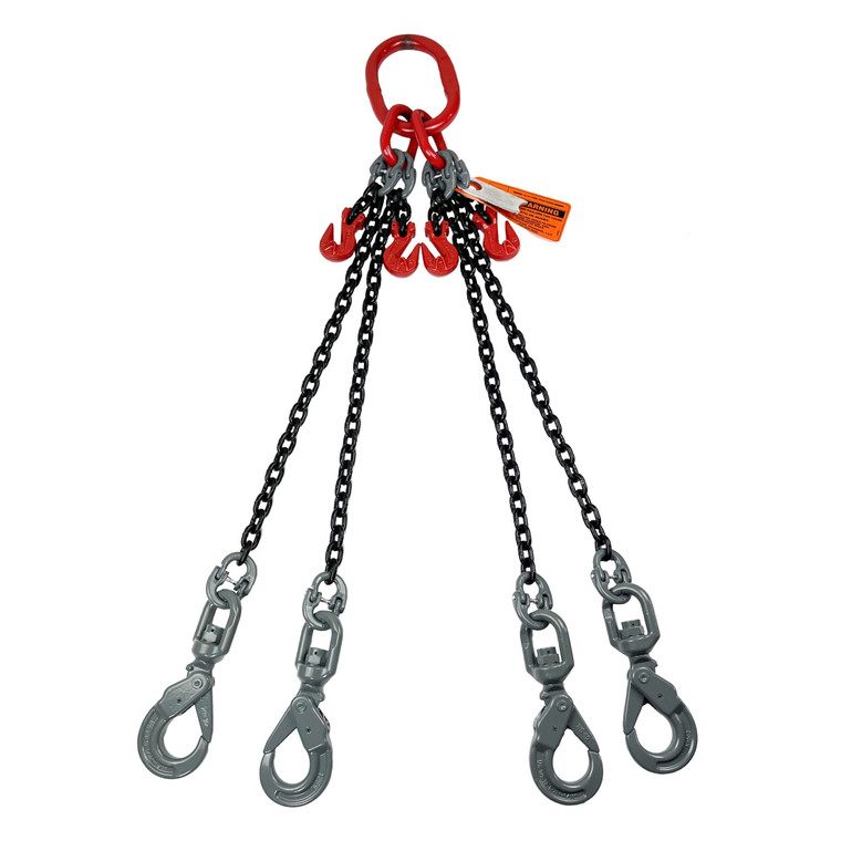 Chain Sling - 9/32" x 8' Quad Leg with Swivel Positive Locking Hooks and Adjusters - Grade 80 - Main