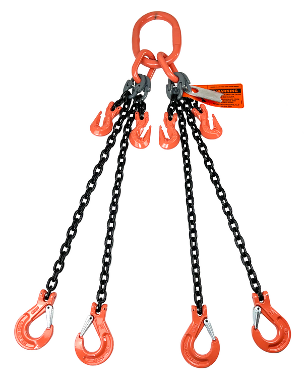 Chain Sling - 5/16" x 6' Quad Leg with Sling Hooks and Adjusters - Grade 100