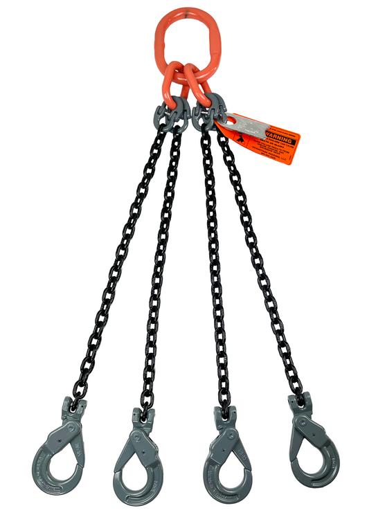 Chain Sling - 9/32" x 6' Quad Leg with Positive Locking Hooks - Grade 100