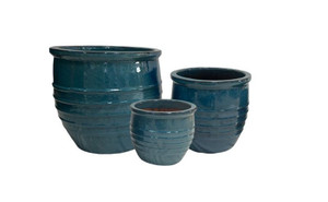 Pot - Glazed Ribbed Blue Coppe (103731) Pot - Glazed Ribbed Blue Coppe (103731)