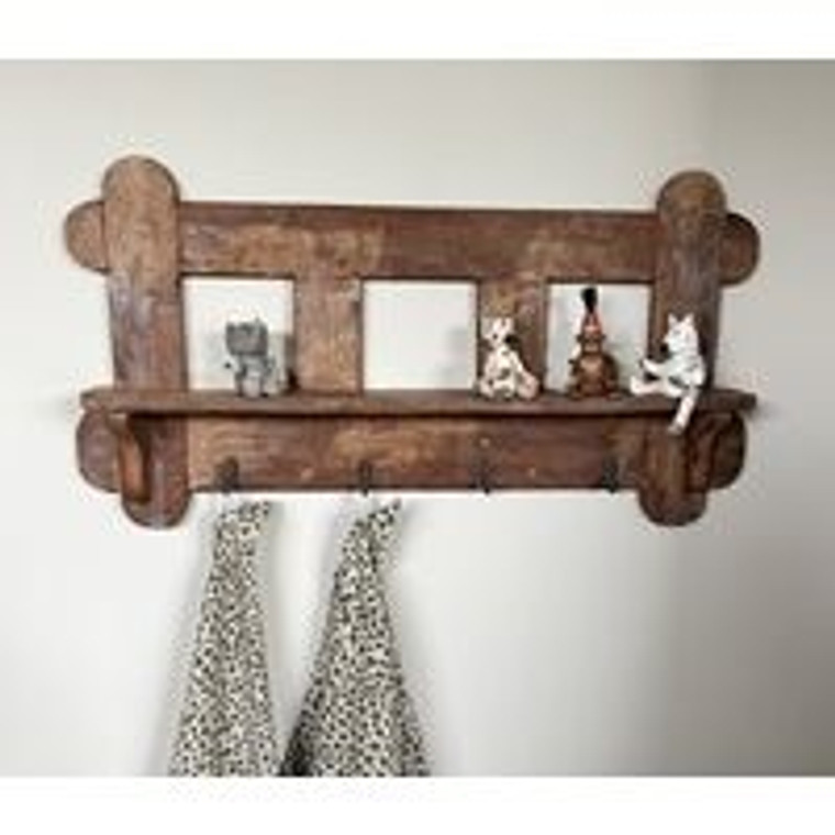 Hook Shelf - Teak 5 Hook 70cm