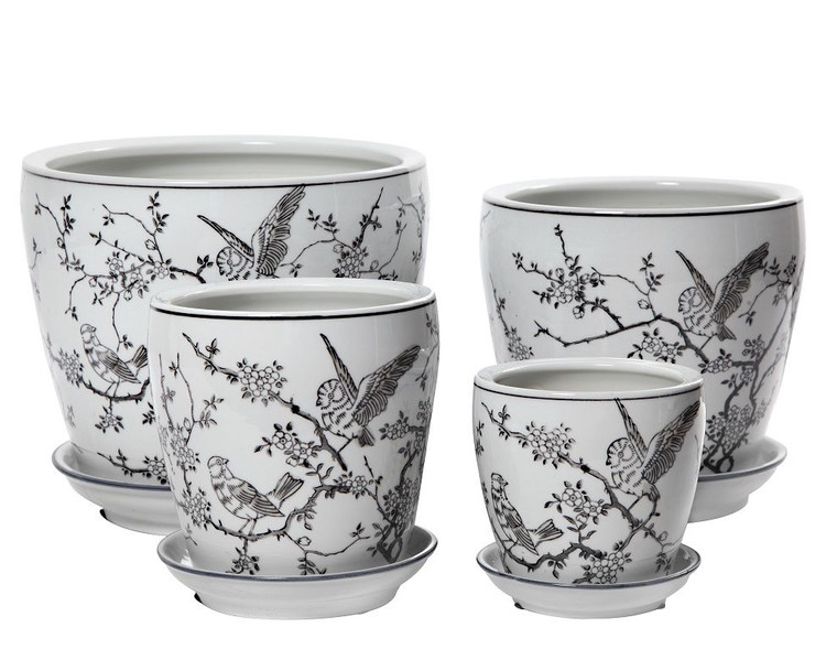 Pot Black Bird w/saucer S Big Jims Garden Centre