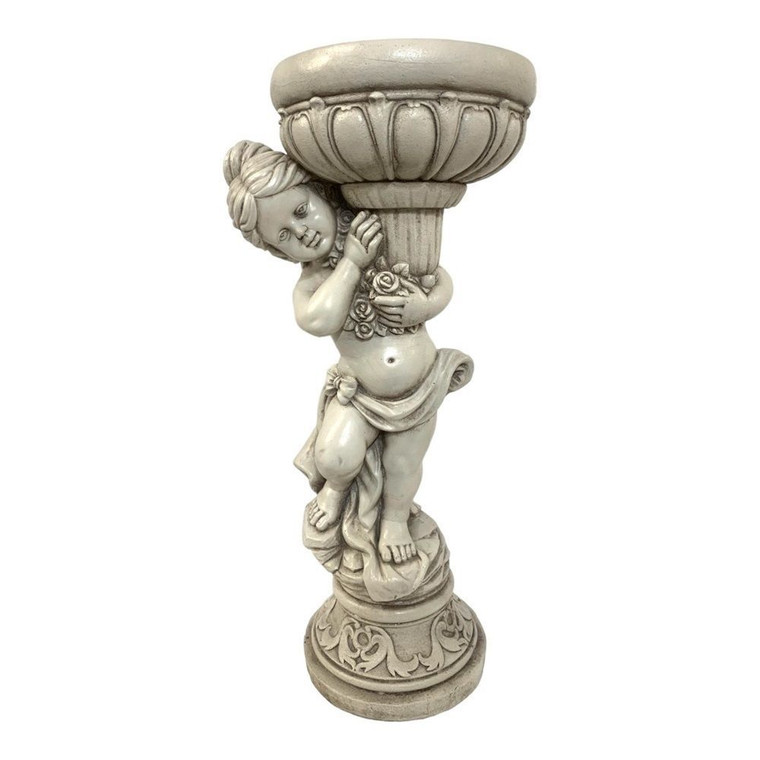 Statue - Boy Holding Flower Po