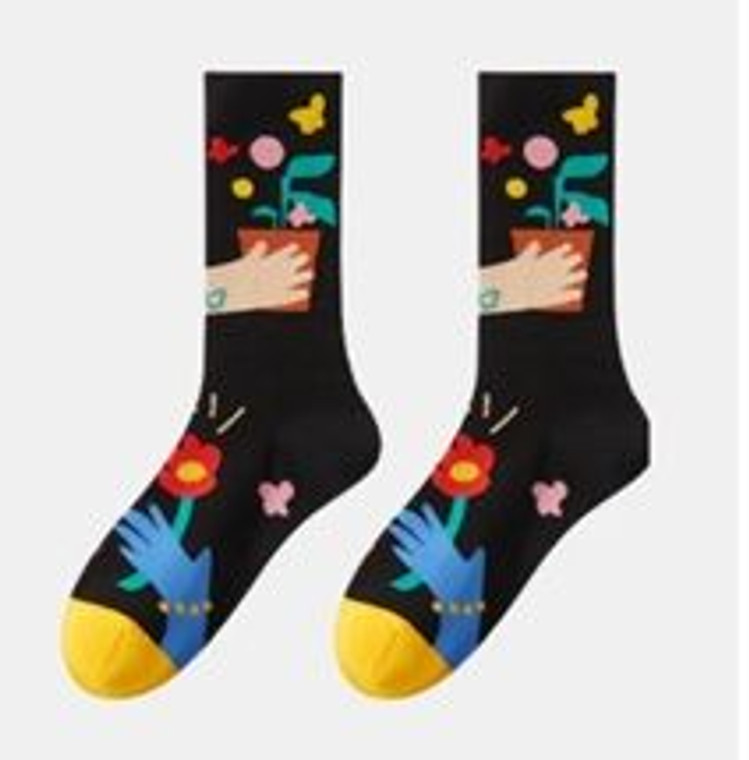 Socks - Black Holding Flower P