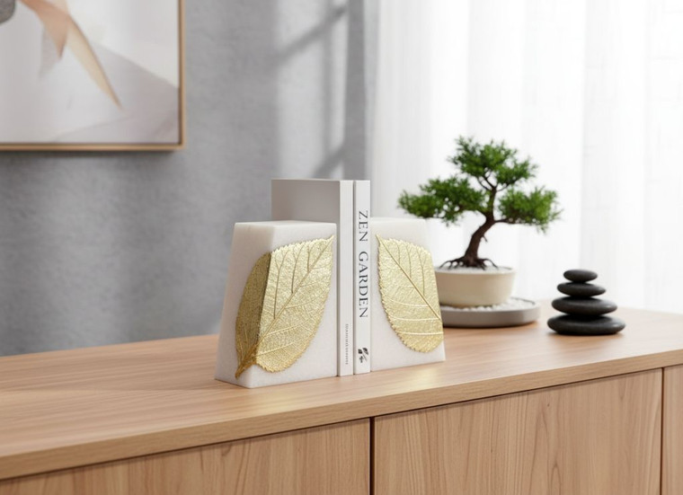 Bookends - Bodhi Leaf White &