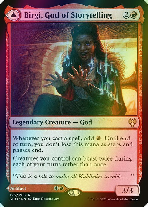 Birgi, God of Storytelling // Harnfel, Horn of Bounty (123) (foil, KHM)