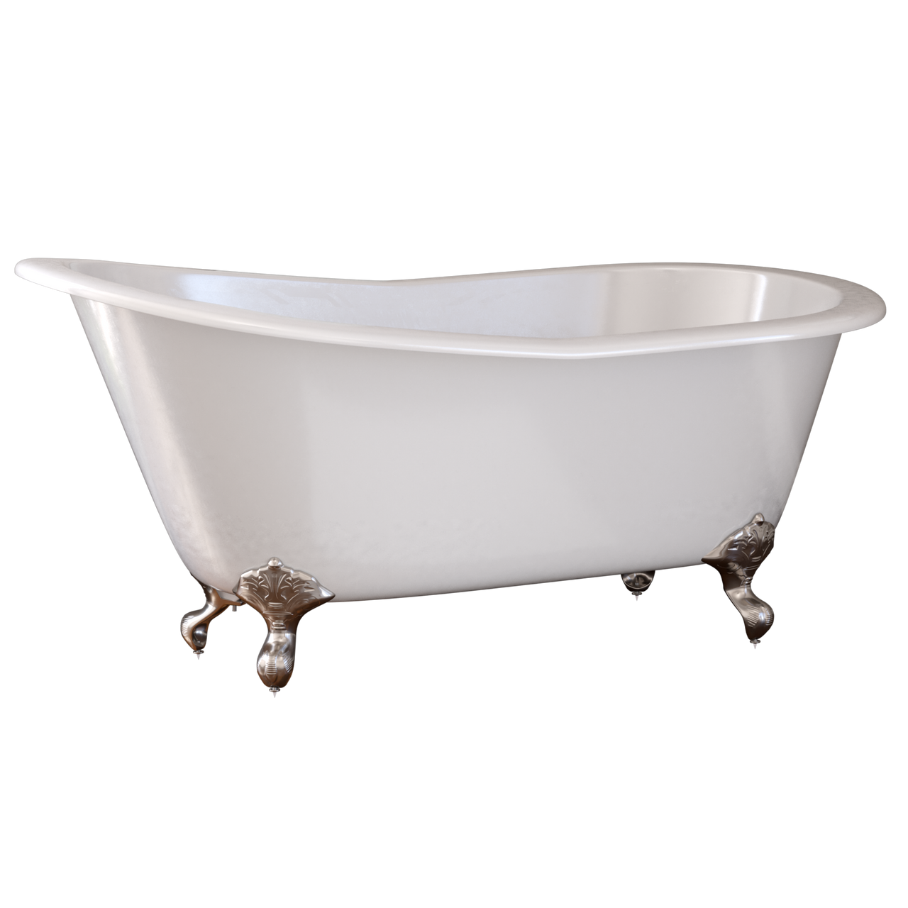 67 Inch Cast Iron Slipper Clawfoot Tub No Faucet Holes and Claw Feet