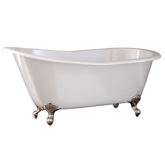 67 Inch Cast Iron Slipper Clawfoot Tub With Deck Holes & Brushed Nickel Clawfoot