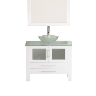 36 Inch White Wood and Glass Sink & Countertop Vanity Set – 8111BW