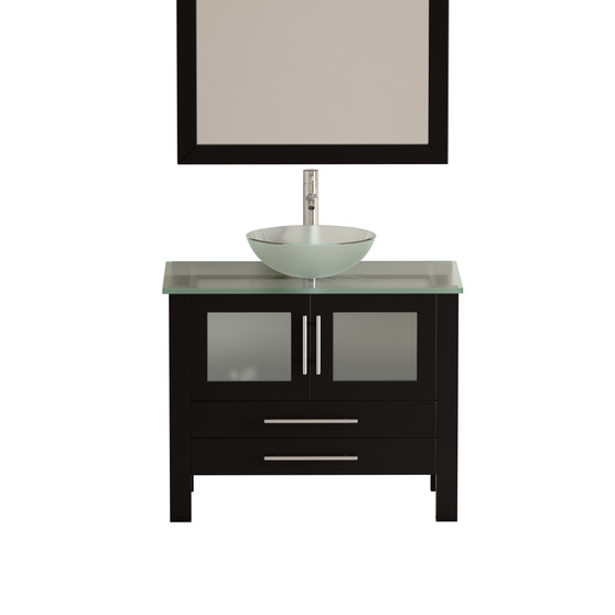 36 Inch Espresso Wood and Glass Sink & Countertop Vanity Set – 8111B