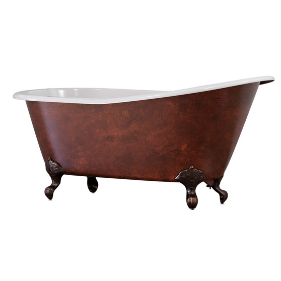 67 Inch Copper Bronze Cast Iron Slipper Clawfoot Tub With No Faucet Holes - ST67