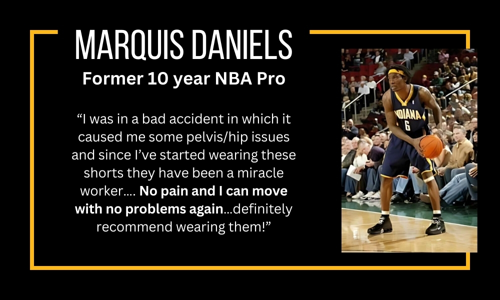 Marquis Daniels testimonial about SAFS shorts. He is a former NBA pro. SAFS shorts remove his hip pain completely. 