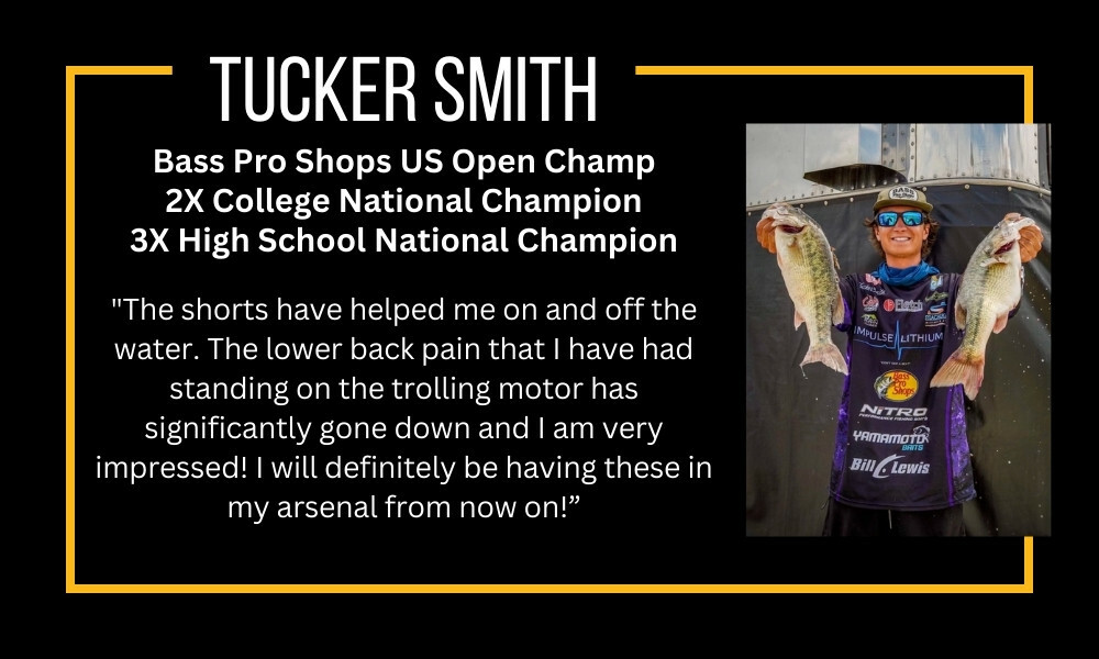 Tucker Smith Testimonial about SAFS shorts. He is a Bass Pro Shops US Open Champ, 2 times college national champion, 3x high school national champion in bass fishing