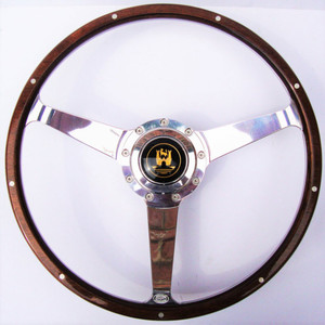 Polished Woodgrain Steering Wheel With No Cut Outs And Silver Crest, Baywindow 74 - 79