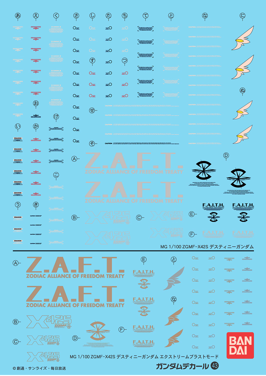 Bandai Water Slide Decal 43 – Adesivi Per MG Gundam Destiny 1/100 – Modellismo