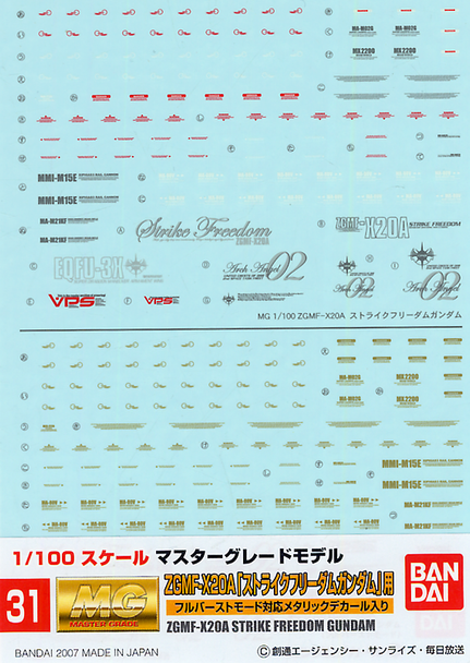 Bandai Gundam Decal 31 MG Strike Freedom Main Image