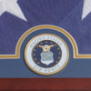 Emblem on Mahogany Flag Display Case with Air Force Service Medallion for 5' x 9.5' Internment Flag